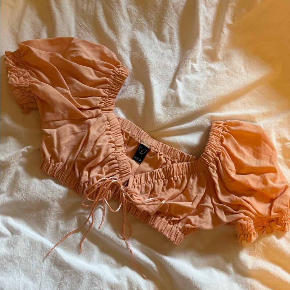 Windsor Peach Puff Sleeve Crop Top